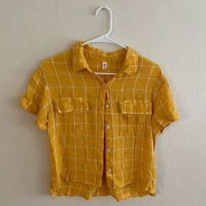 Yellow Checkered Button-up Blouse